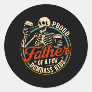 Sticker Rond Père fier de quelques enfants fous squelette de pa