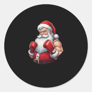 Sticker Rond Père Noël A Boxer Funny Christmas Boxing Ho Ho Ho-
