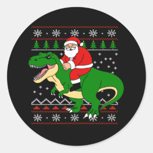 Sticker Rond Père Noël à cheval sur T Rex Noël Dinosaure Noël l