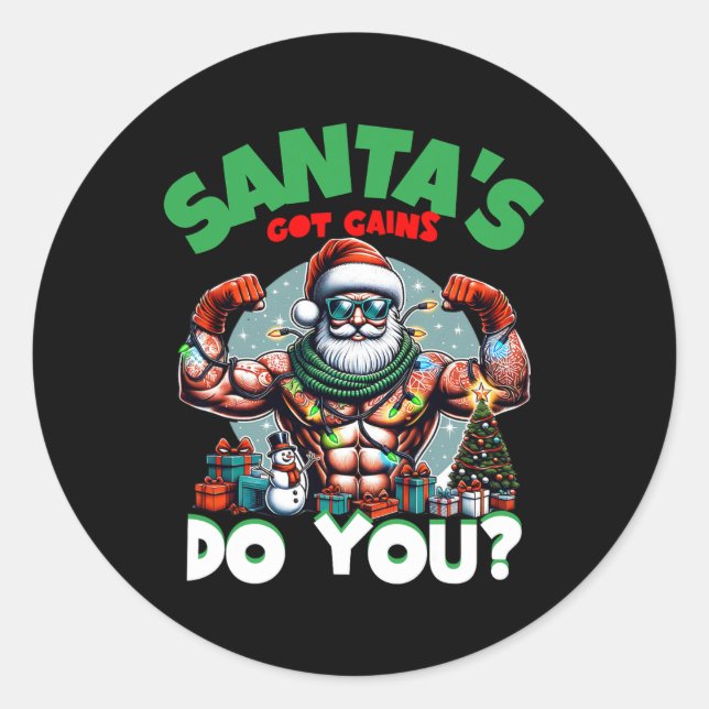 Sticker Rond Père Noël A Gains Vous Festivez Bodybuilding Gym (Devant)
