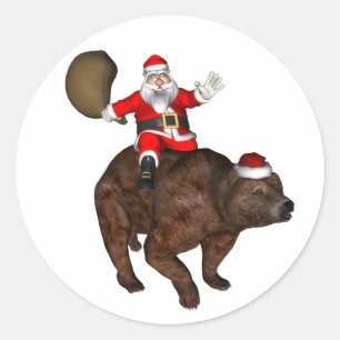 Sticker Rond Père Noël À L'Ours