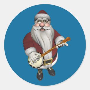 Sticker Rond Père Noël adore son banjo