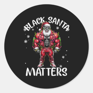 Sticker Rond Père Noël afro-américain noir Pyjama de Noël