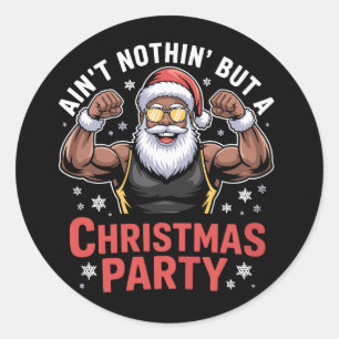Sticker Rond Père Noël afro-américain Pyjama de Noël