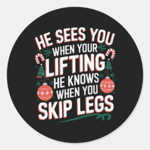Sticker Rond Père Noël aime Jour de la Jambe Fitness de Noël -