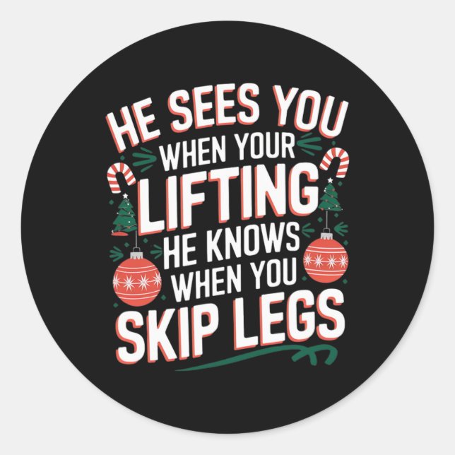 Sticker Rond Père Noël aime Jour de la Jambe Fitness de Noël -  (Devant)