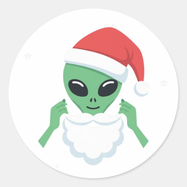 Sticker Rond Père Noël Alien Fun Noël UFO Fête (Devant)
