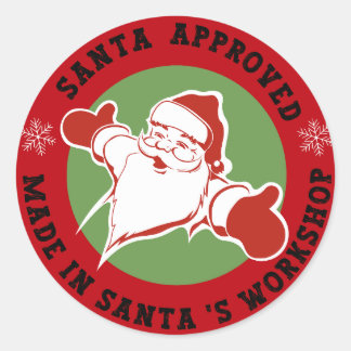 Sticker Rond Père Noël Approuvé Cadeau de Noël Rouge