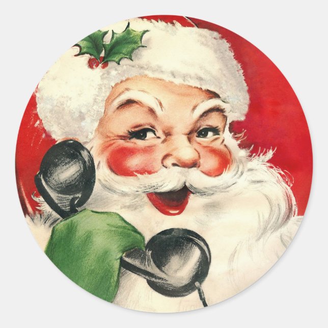 Sticker Rond Père Noël au téléphone (Devant)