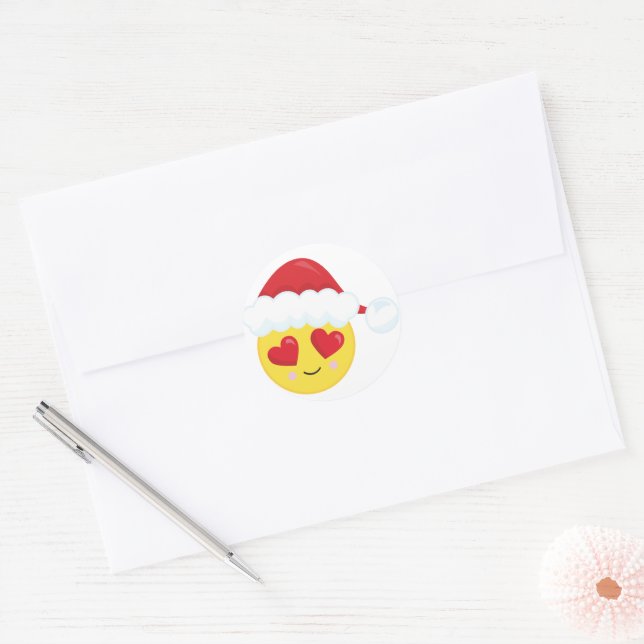 Sticker Rond Père Noël aux yeux de coeur Emoji Noël (Enveloppe)