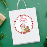 Sticker Rond Père Noël avec cadeaux aquarelle personnalisée<br><div class="desc">Aquarelle traditionnelle Père Noël avec cadeaux personnalisés étiquettes cadeaux de Noël.</div>