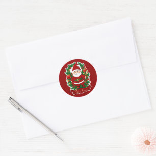Sticker Rond Père Noël avec des branches de sapin -