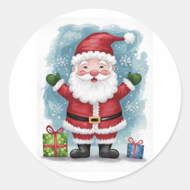 Sticker Rond Père Noël avec des cadeaux (Devant)