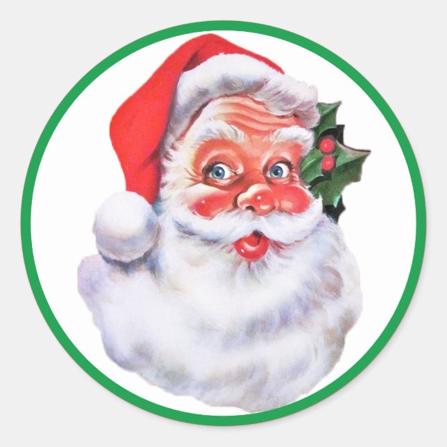 Sticker Rond Père Noël avec Enveloppe rouge et verte jolie (Devant)