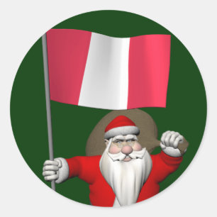 Sticker Rond Père Noël avec l'enseigne du Pérou