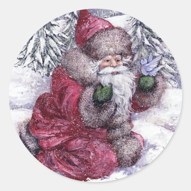 STICKER ROND PÈRE NOËL AVEC OISEAU DE BLUEBIRD (Devant)