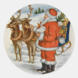 Sticker Rond Père Noël avec son renne