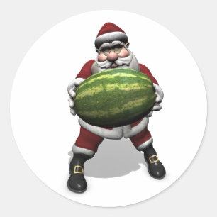 Sticker Rond Père Noël avec très grosse pastèque