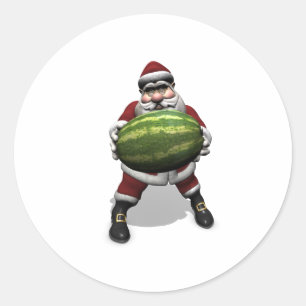 Sticker Rond Père Noël avec une énorme pastèque