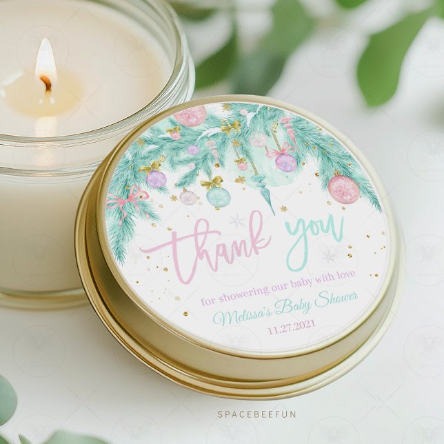 Sticker Rond Père Noël Baby Baby shower (Santa Baby Baby Shower, thank you tag,baby shower invitation, sticker gift tag, holiday baby shower,)