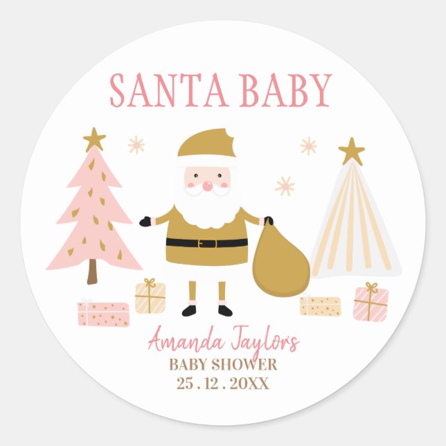 Sticker Rond Père Noël Baby, Baby shower de Noël (Devant)