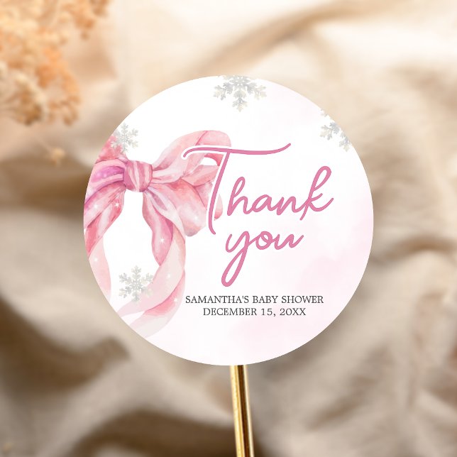 Sticker Rond Père Noël Baby Christmas Baby shower (Pink Coquette Winter Baby Shower Sticker)