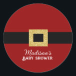 Sticker Rond Père Noël Baby Christmas Baby shower<br><div class="desc">Hiver Père Noël bébé Noël Santa Claus costume avec ceinture Baby shower Fête Favoriser les étiquettes cadeaux Stickers</div>