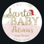 Sticker Rond Père Noël Baby Christmas Girl Baby shower<br><div class="desc">Calligraphie adorable avec des flocons de neige,  invitation à la douche pour bébé sur le thème de l'hiver. Facile à personnaliser avec vos détails. Vérifiez la collection pour rechercher les éléments correspondants comme cartes de boîtier.</div>