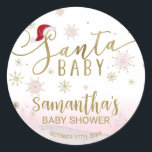 Sticker Rond Père Noël Baby Christmas Girl Baby shower<br><div class="desc">Calligraphie adorable avec flocons de neige,  autocollant baby shower à thème hivernal. Facile à personnaliser avec vos détails. Vérifiez la collection pour rechercher les éléments correspondants comme cartes de boîtier.</div>