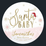 Sticker Rond Père Noël Baby Christmas Girl Baby shower<br><div class="desc">Calligraphie adorable avec des flocons de neige,  invitation à la douche pour bébé sur le thème de l'hiver. Facile à personnaliser avec vos détails. Vérifiez la collection pour rechercher les éléments correspondants comme cartes de boîtier.</div>