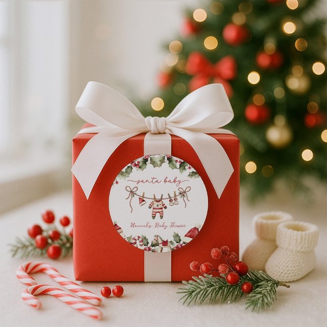 Sticker Rond Père Noël Baby Clothesline Baby shower de Noël (Créateur téléchargé)