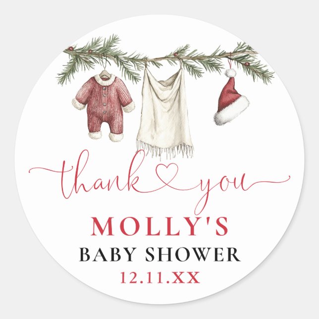 Sticker Rond Père Noël Baby Clothesline Baby shower d'hiver Fav (Devant)