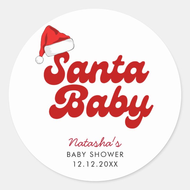 Sticker Rond Père Noël Baby Joyeux Baby shower de Noël (Devant)