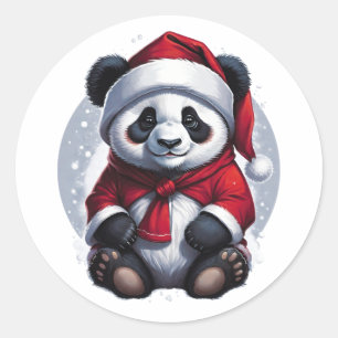 Sticker Rond Père Noël Baby Panda Noël