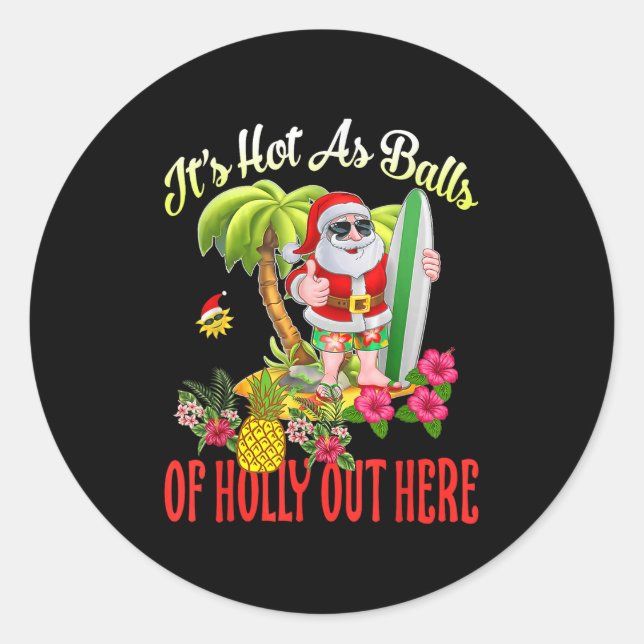 Sticker Rond Père Noël Beach Hot Dès Noël Holly Drôle En Juil (Devant)