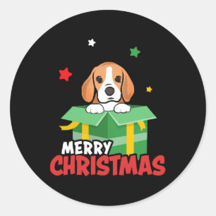 Sticker Rond Père Noël Beagle Amoureux de Chien Joyeux Noël Xma