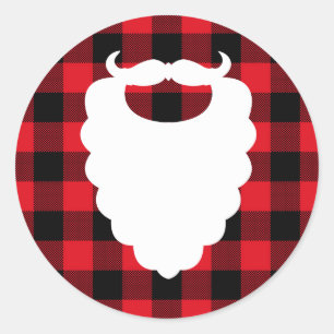 Sticker Rond Père Noël Beard Red Plaid Holiday