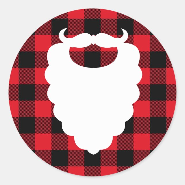 Sticker Rond Père Noël Beard Red Plaid Holiday (Devant)