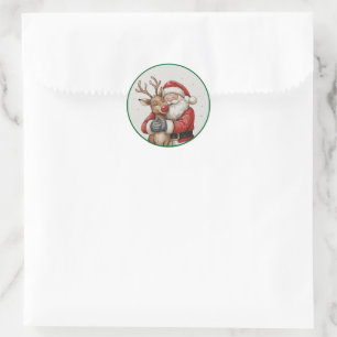 Sticker Rond Père Noël & Beer Heart Orament - Trending Now