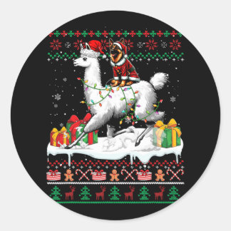 Sticker Rond Père Noël berger allemand équitation Llama Christm