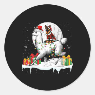 Sticker Rond Père Noël Berger Allemand Riding Llama Propriétair
