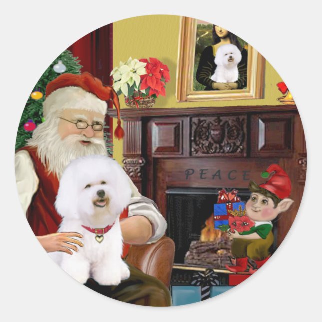 Sticker Rond Père Noël Bichon Frise (#1) (Devant)