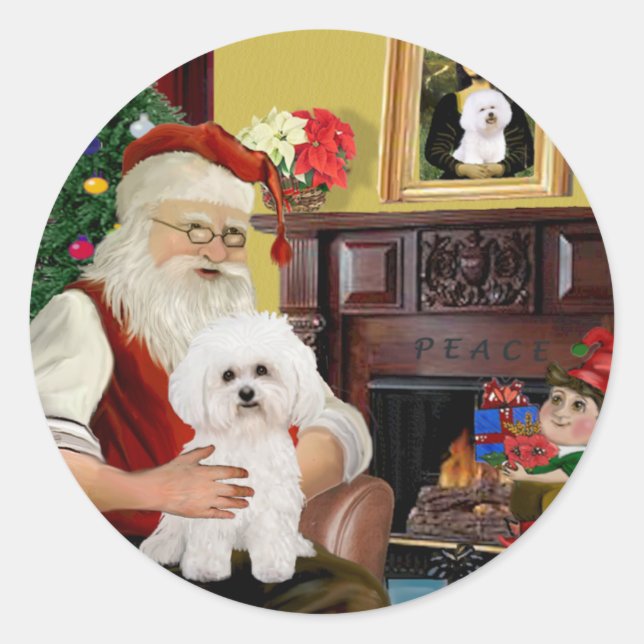 Sticker Rond Père Noël Bichon Frise #2 (Devant)