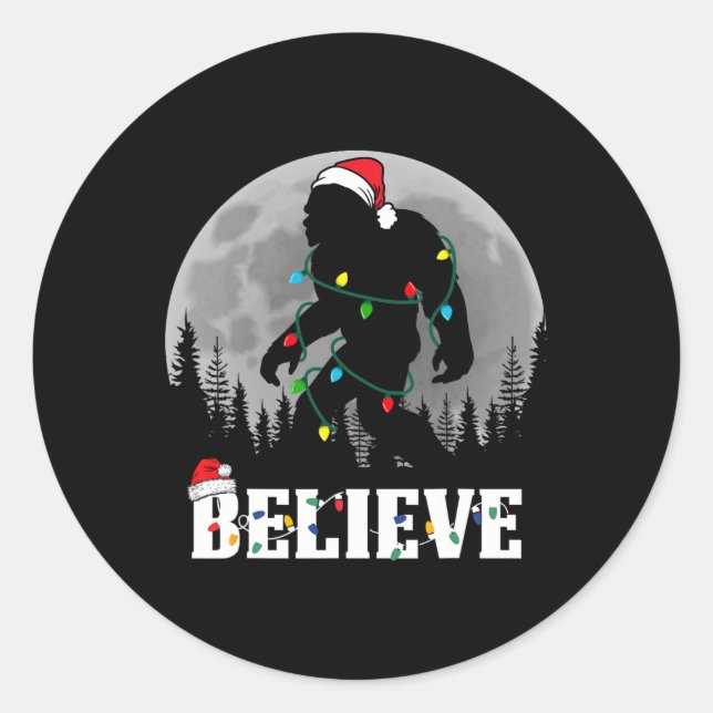 Sticker Rond Père Noël Bigfoot lumières de Noël Drôle Sasquatch (Devant)