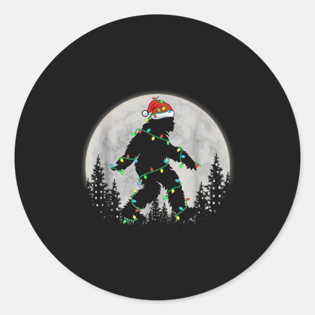 Sticker Rond Père Noël Bigfoot lumières de Noël Drôle Sasquatch (Devant)