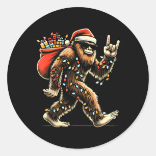 Sticker Rond Père Noël Bigfoot lumières de Noël Rock drôle Sasq