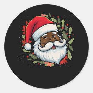 Sticker Rond Père Noël Black Men African American Joyeux Noël X