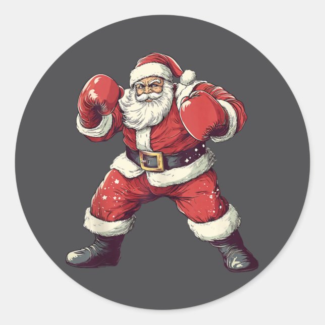 Sticker Rond Père Noël Boxer Lover Drôle Mixed martial art Muay (Devant)