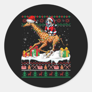 Sticker Rond Père Noël Bulldog Riding Giraffe Sweater Lov