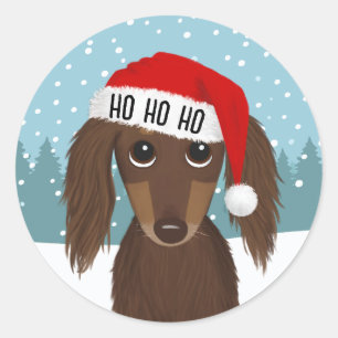 Sticker Rond Père Noël Caniche Chocolat Court sur Mesure